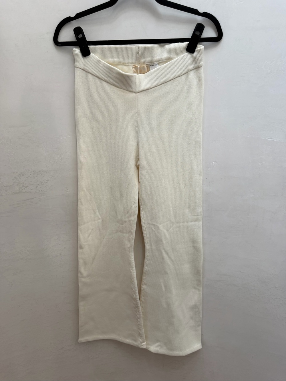 V-Neck Waist Cream Wide-Leg Knit Pants